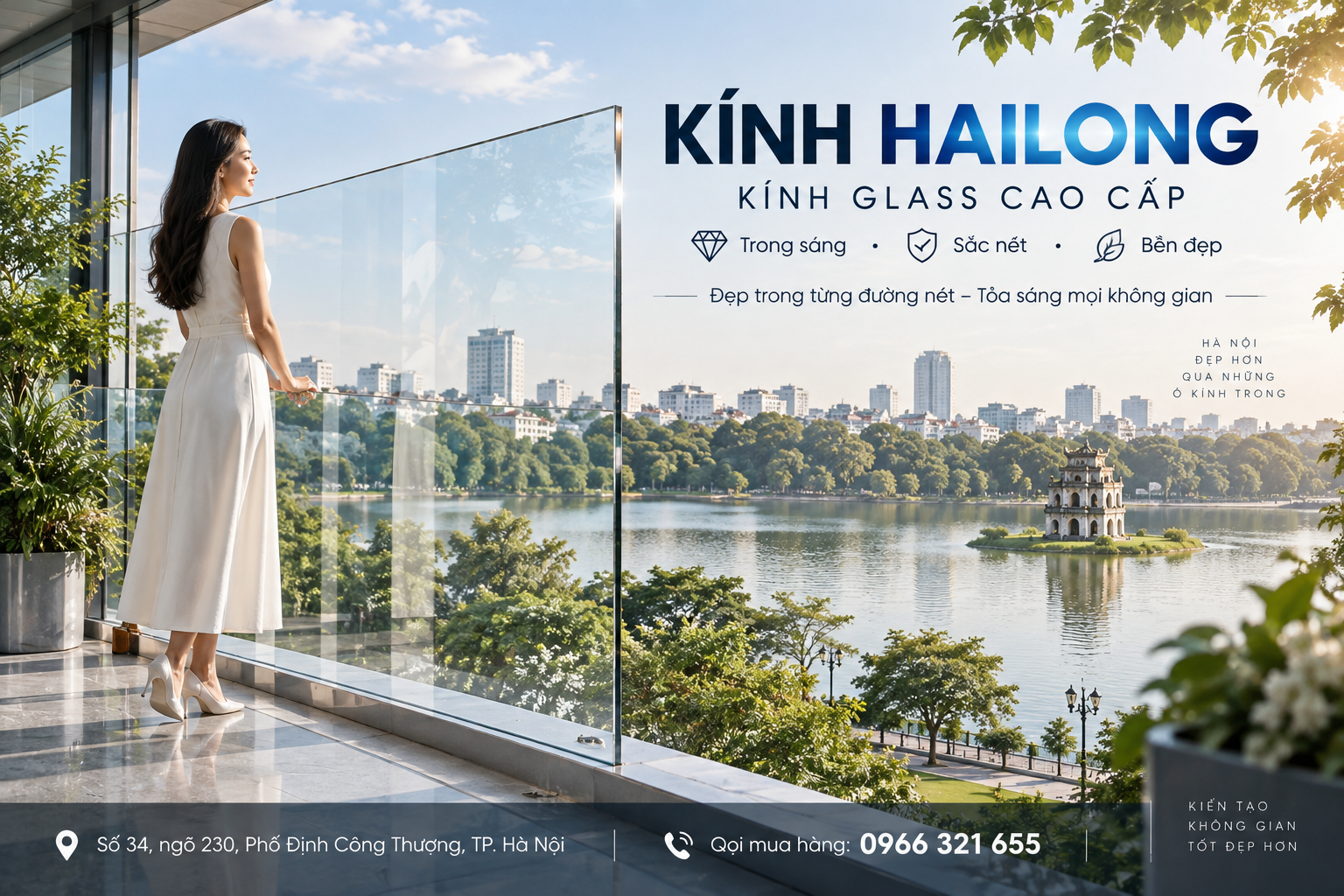 Không gian mặt kính trong suốt hướng ra cảnh quan hồ tại Hà Nội