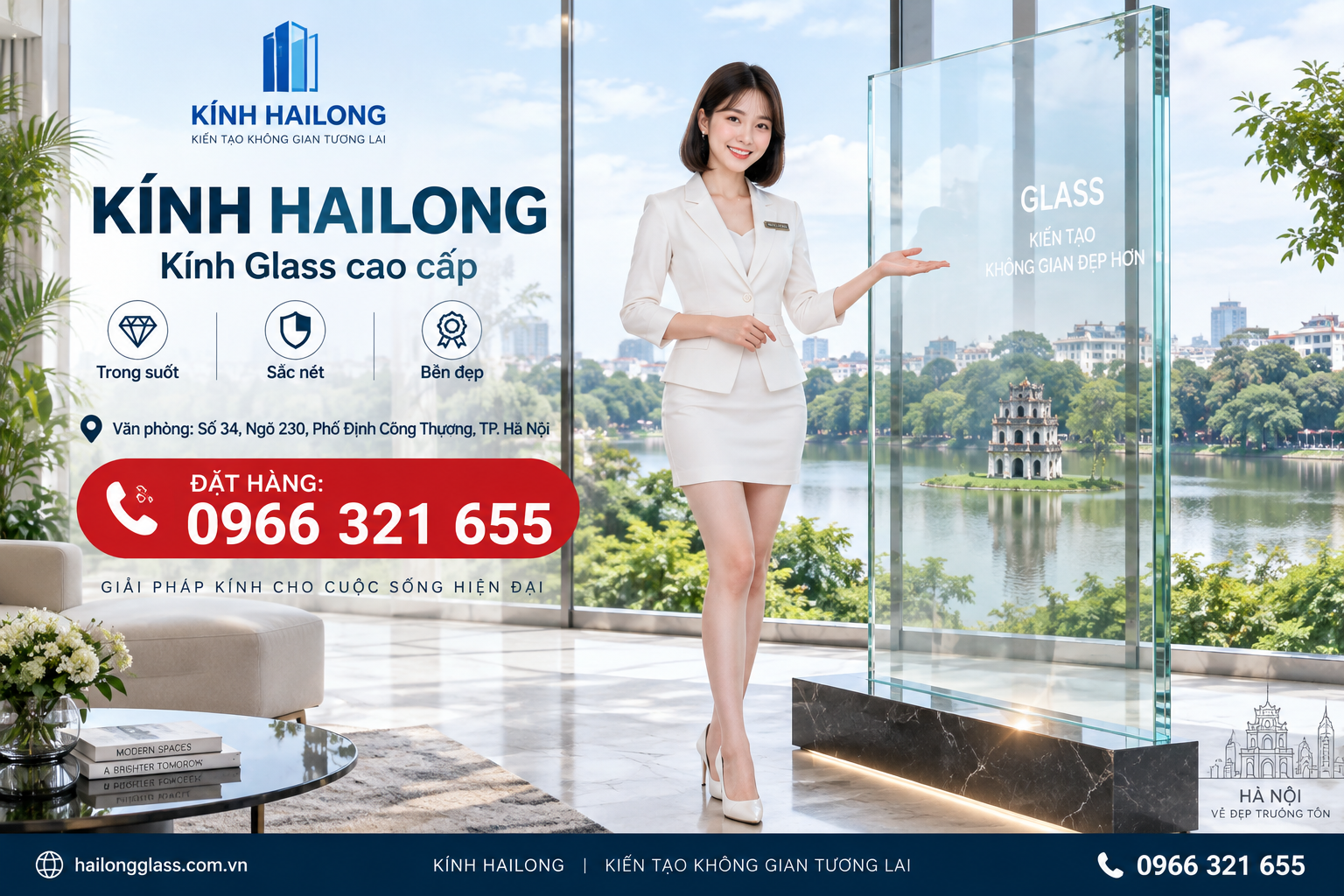 Ảnh quảng bá kính Glass cao cấp cùng thông tin liên hệ