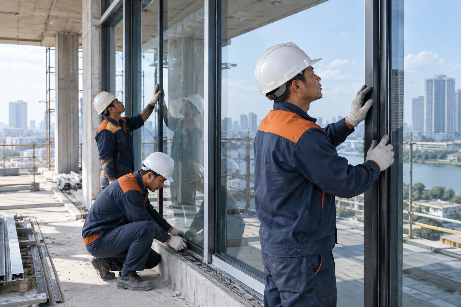 Đội ngũ kỹ thuật đang căn chỉnh hệ kính tại công trình