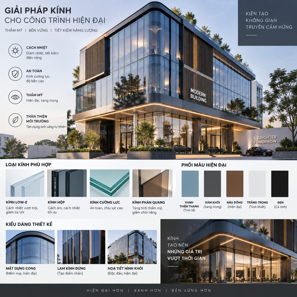 Infographic giới thiệu giải pháp kính cho công trình hiện đại