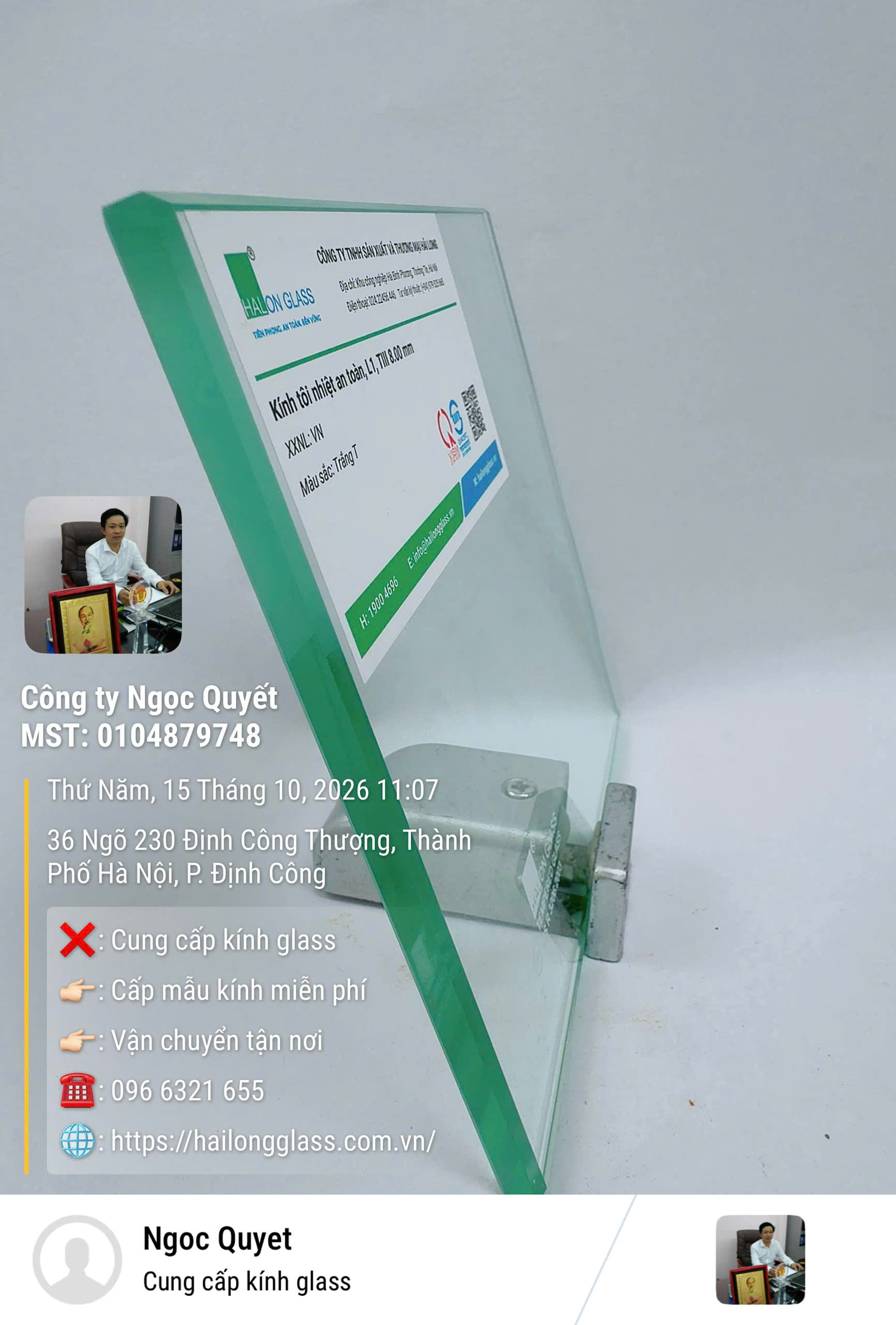 Mẫu kính tôi nhiệt 8 mm cùng nhãn thông tin sản phẩm
